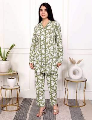 Green hand block printed cotton co-ord set 2
