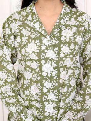Green hand block printed cotton co-ord set 4
