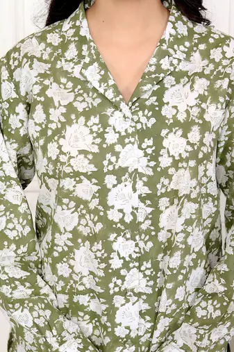Green hand block printed cotton co-ord set