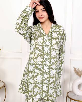 Green hand block printed cotton co-ord set 5