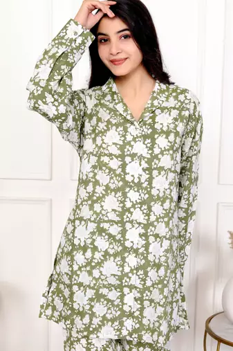 Green hand block printed cotton co-ord set
