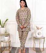 Pink green hand block printed cotton co-ord set