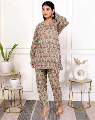 Pink green hand block printed cotton co-ord set 2