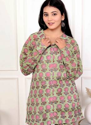 Pink green hand block printed cotton co-ord set 3