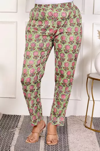 Pink green hand block printed cotton co-ord set