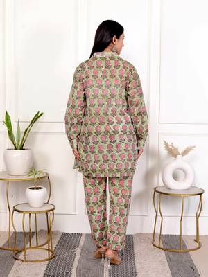 Pink green hand block printed cotton co-ord set 5