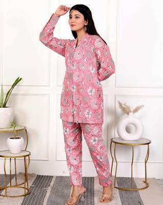 Pink hand block printed cotton co-ord set 2