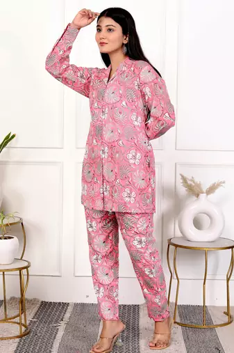 Pink hand block printed cotton co-ord set