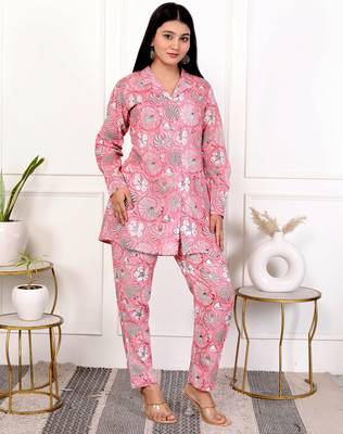 Pink hand block printed cotton co-ord set 3