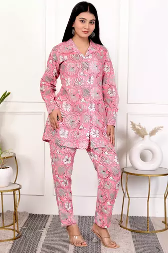 Pink hand block printed cotton co-ord set