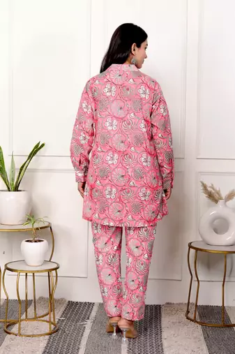 Pink hand block printed cotton co-ord set