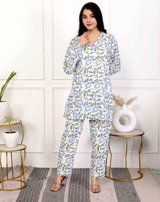 Blue hand block printed cotton co-ord set 1