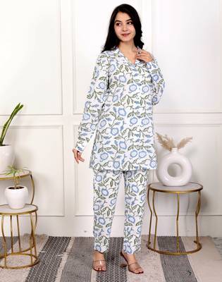 Blue hand block printed cotton co-ord set 2