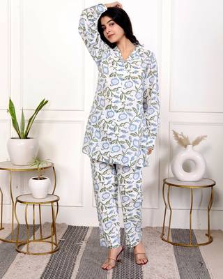 Blue hand block printed cotton co-ord set 3