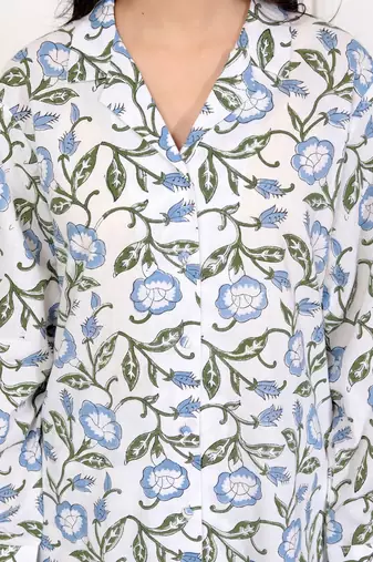 Blue hand block printed cotton co-ord set