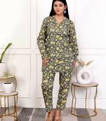 Yellow green hand block printed cotton co-ord set
