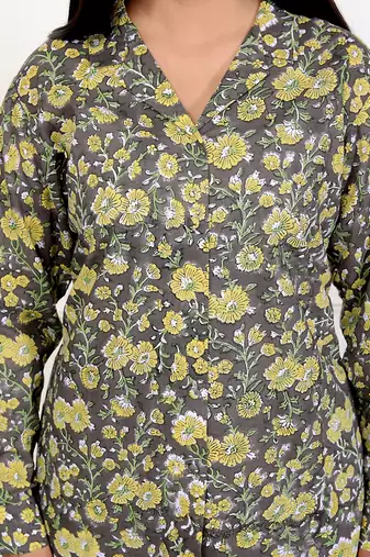 Yellow green hand block printed cotton co-ord set