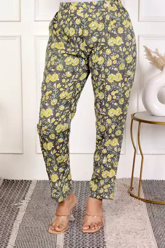 Yellow green hand block printed cotton co-ord set
