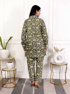 Yellow green hand block printed cotton co-ord set 5