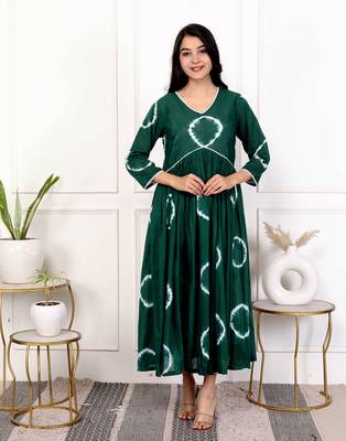 Green tie & dye cotton dress 1