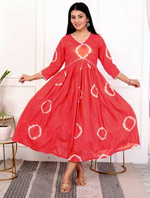 Red tie & dye cotton dress 1