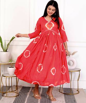 Red tie & dye cotton dress 3
