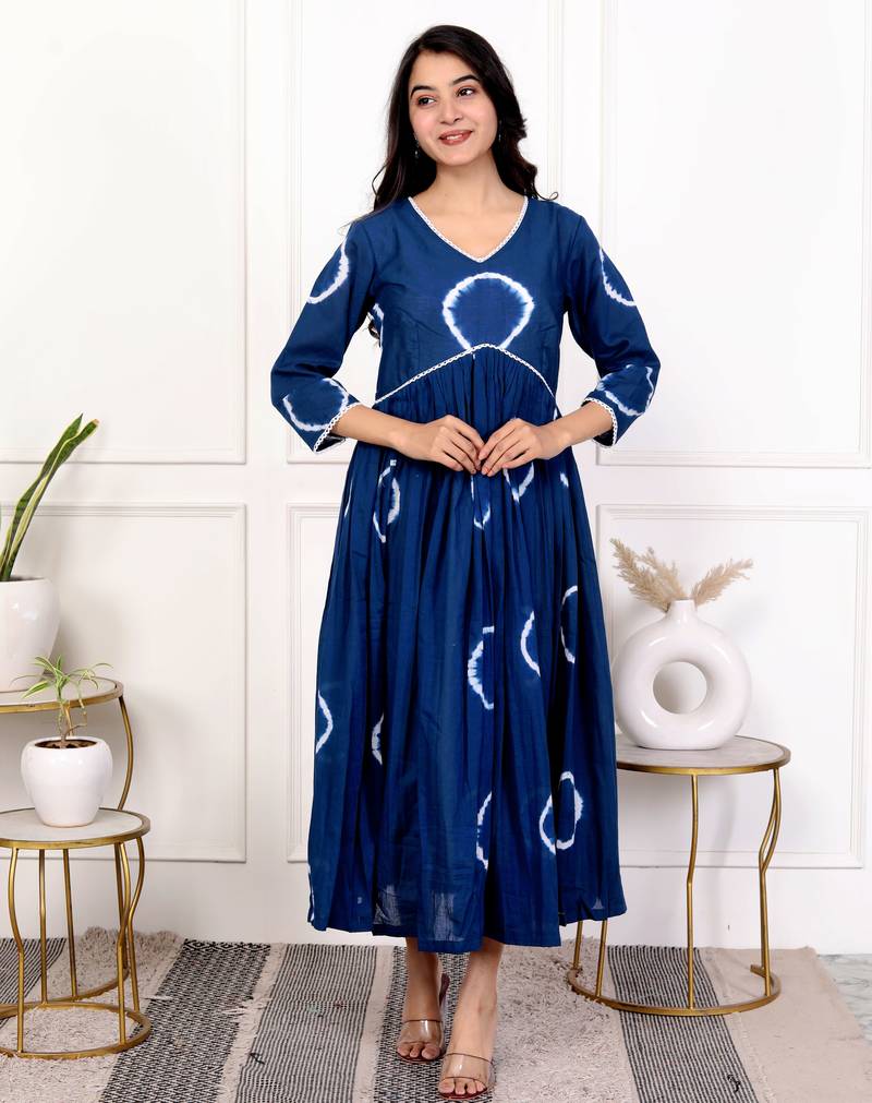 Blue tie & dye cotton dress