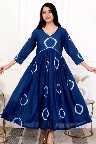 Blue tie & dye cotton dress