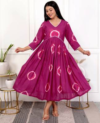 Deep magenta tie & dye cotton dress 1
