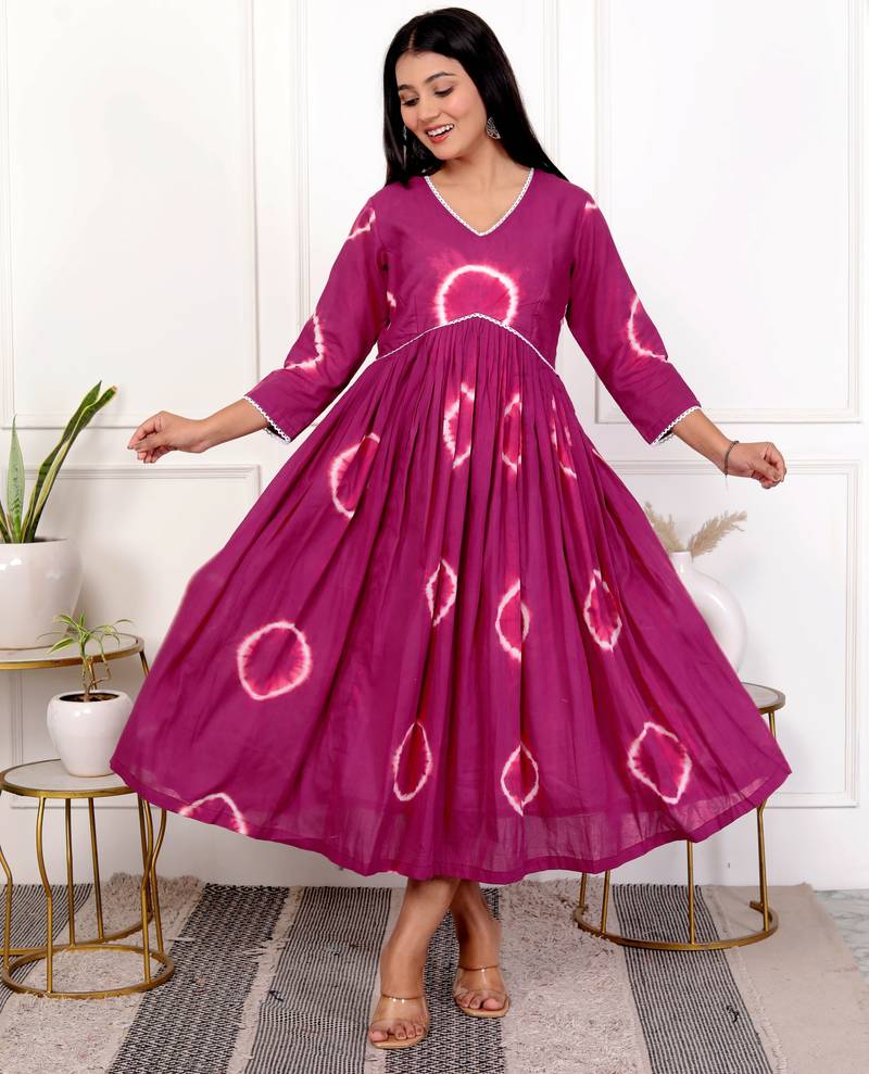 Deep magenta tie & dye cotton dress