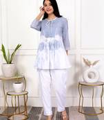 Sky blue tie & dye white cotton co-ord set