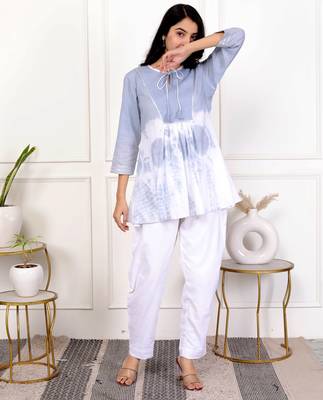 Sky blue tie & dye white cotton co-ord set 2