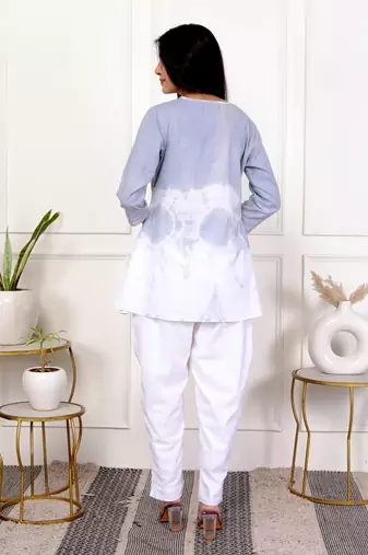 Sky blue tie & dye white cotton co-ord set