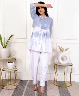 Sky blue tie & dye white cotton co-ord set 5