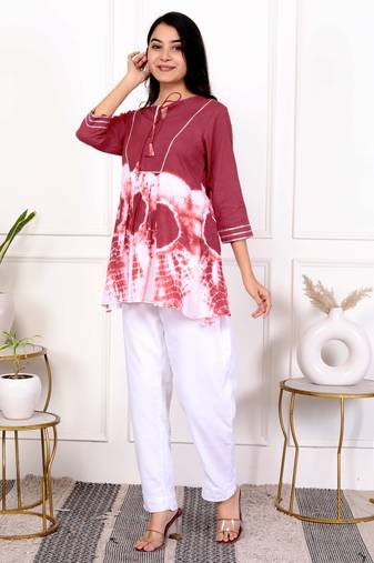 Brown tie & dye white cotton co-ord set