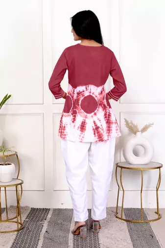 Brown tie & dye white cotton co-ord set