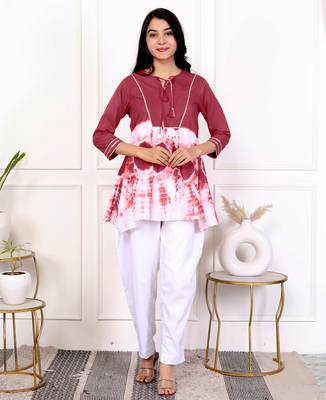 Brown tie & dye white cotton co-ord set 5