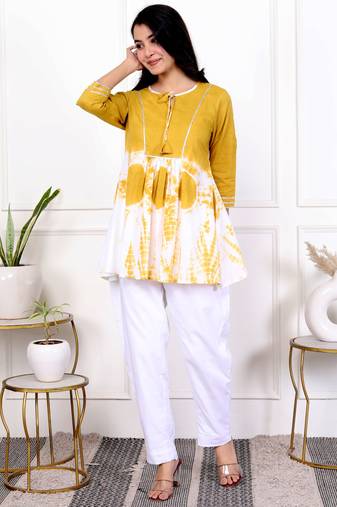 Yellow tie & dye white cotton co-ord set