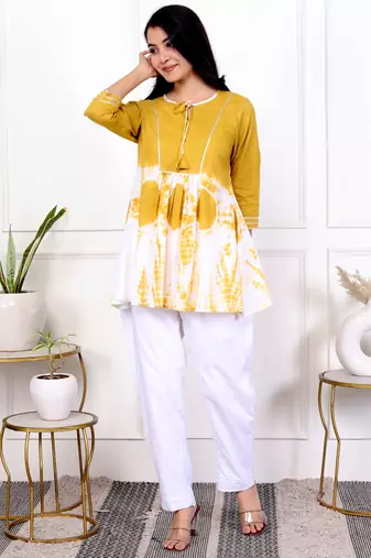 Yellow tie & dye white cotton co-ord set