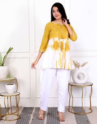 Yellow tie & dye white cotton co-ord set 2