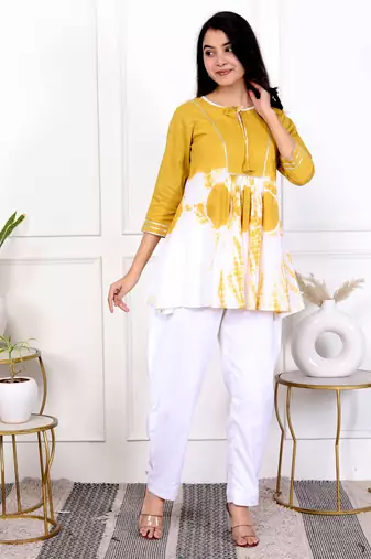 Yellow tie & dye white cotton co-ord set