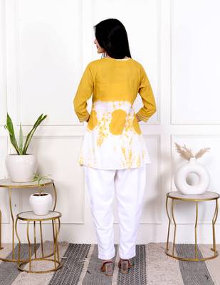 Yellow tie & dye white cotton co-ord set 4