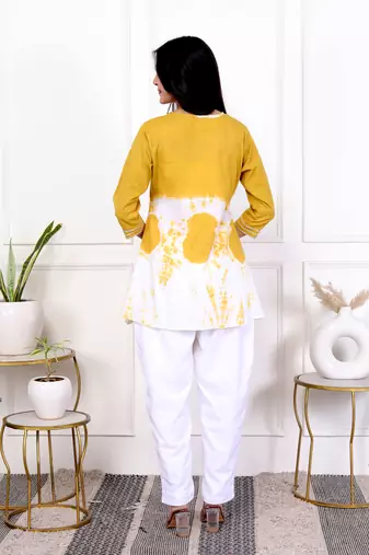 Yellow tie & dye white cotton co-ord set