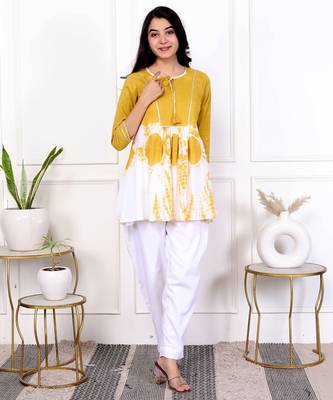Yellow tie & dye white cotton co-ord set 5