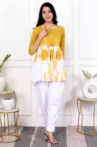 Yellow tie & dye white cotton co-ord set