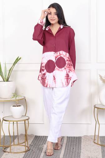 Brown tie & dye white cotton co-ord set