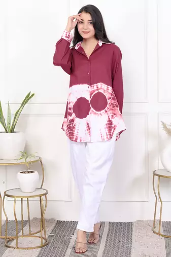 Brown tie & dye white cotton co-ord set