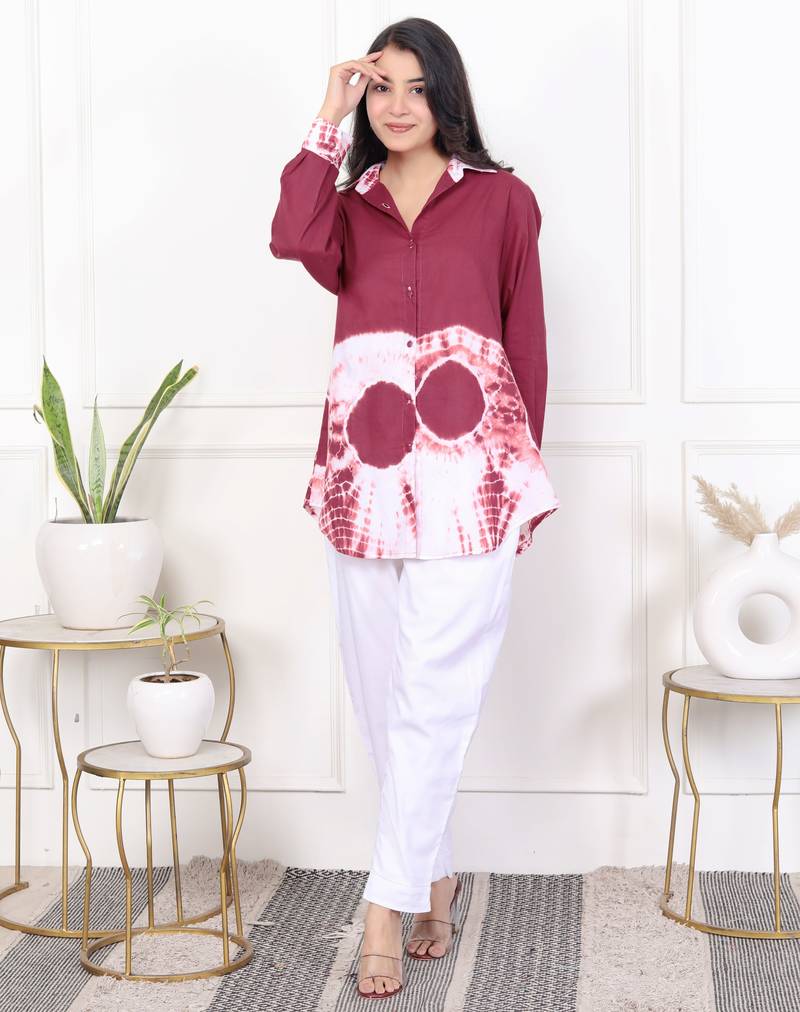 Brown tie & dye white cotton co-ord set