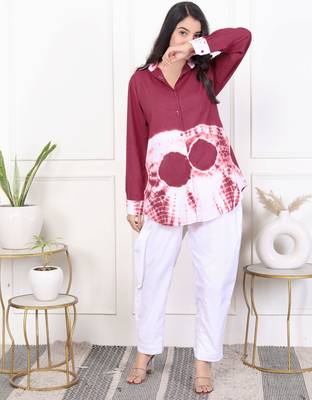 Brown tie & dye white cotton co-ord set 2