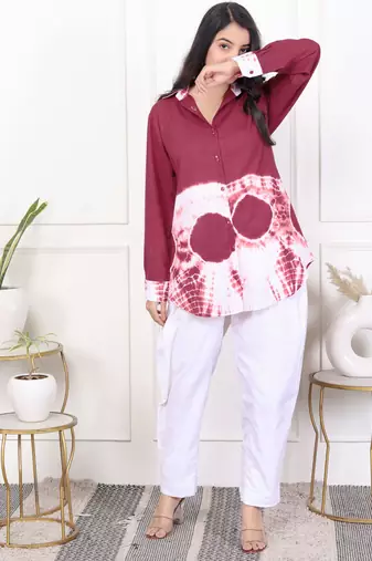 Brown tie & dye white cotton co-ord set
